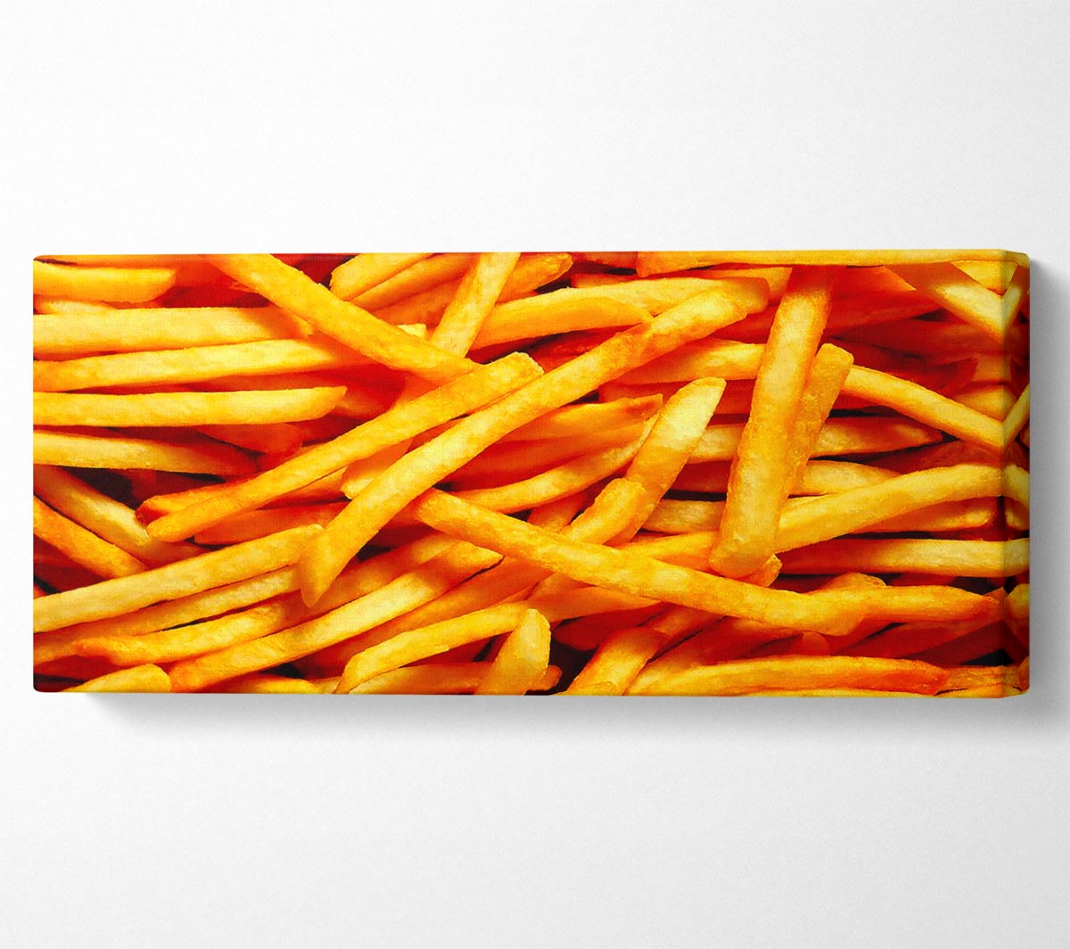 Any One For Chips canvas art featuring vibrant chip graphics, mounted on a sturdy 44mm box frame, ready to hang.