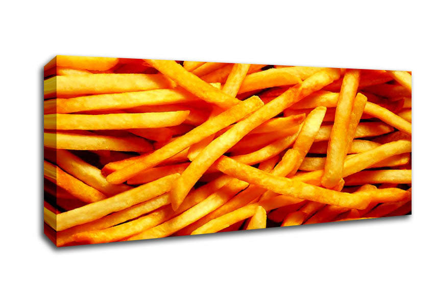 Any One For Chips canvas art featuring vibrant chip graphics, mounted on a sturdy 44mm box frame, ready to hang.