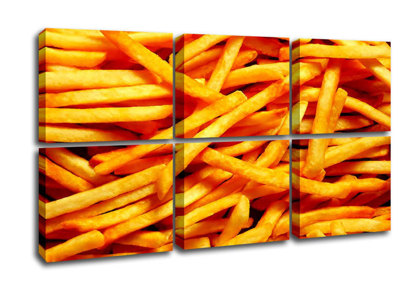 Any One For Chips canvas art mounted on a 44mm box frame, featuring a vibrant chips design, ready to hang on the wall.