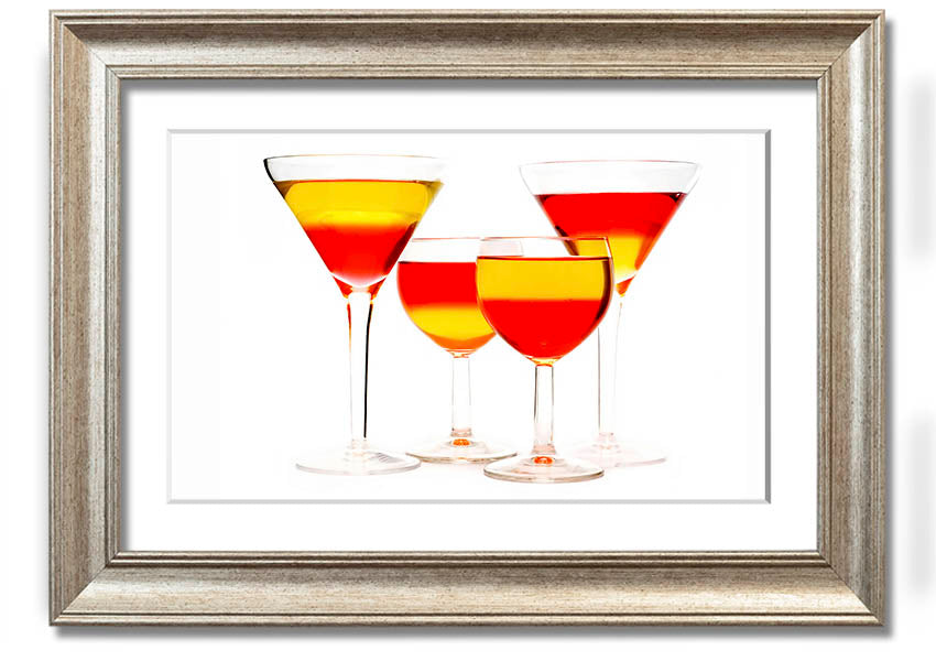 Anyone For Mixed Cocktails framed print with vibrant cocktail illustrations, available in various frame colours, ready to hang.