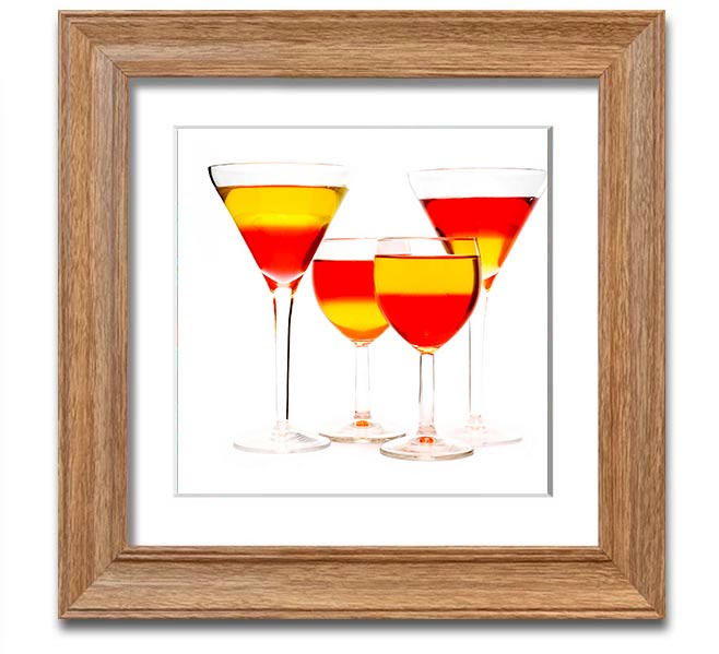 Square framed print featuring mixed cocktails, handmade in the UK, available in various frame colors.