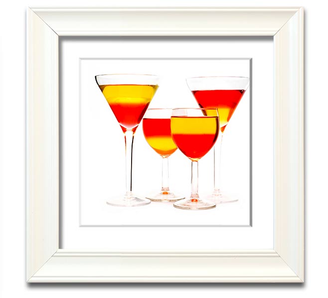 Square framed print featuring mixed cocktails, handmade in the UK, available in various frame colors.