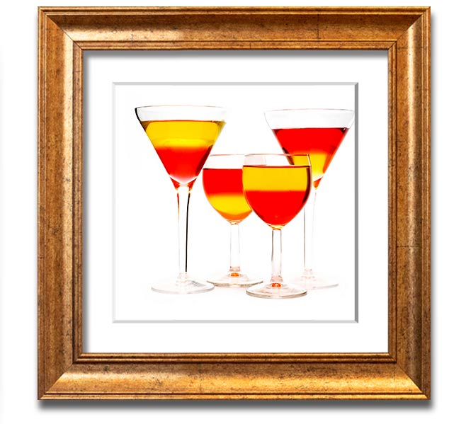 Square framed print featuring mixed cocktails, handmade in the UK, available in various frame colors.