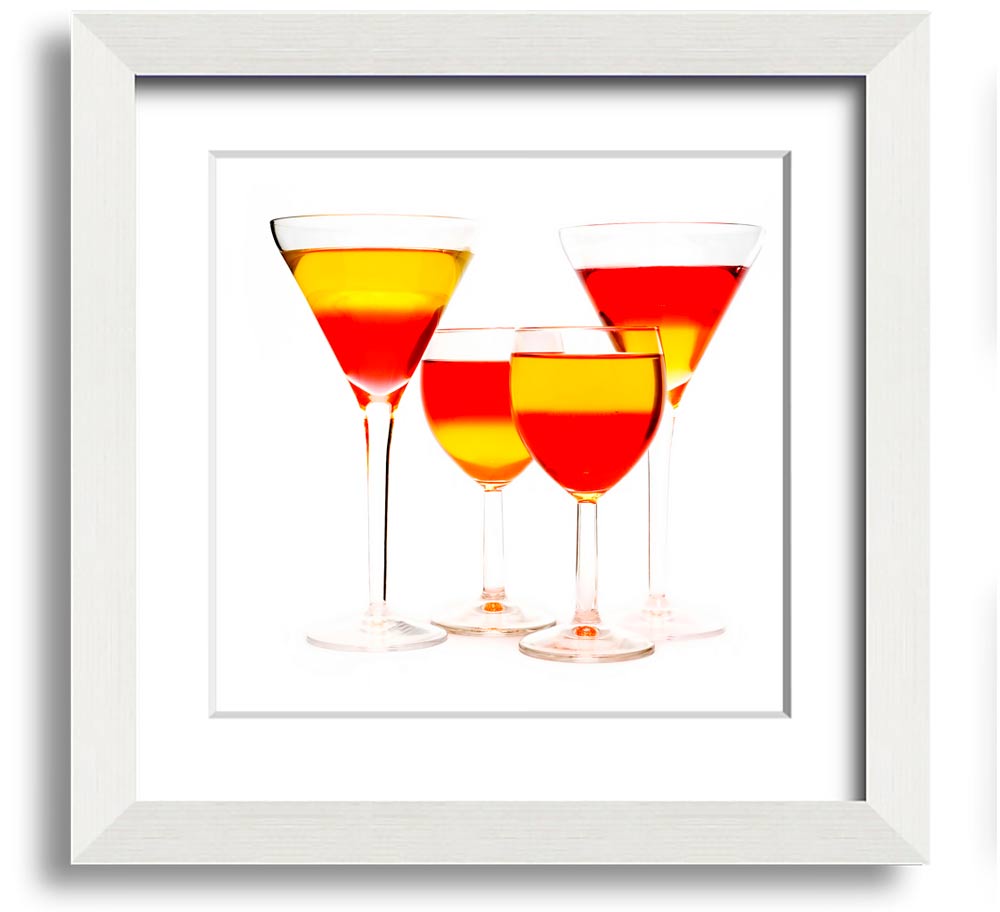 Square framed print featuring mixed cocktails, handmade in the UK, available in various frame colors.