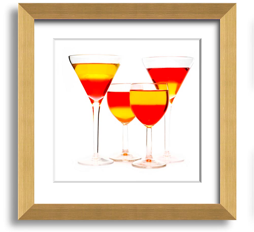 Square framed print featuring mixed cocktails, handmade in the UK, available in various frame colors.