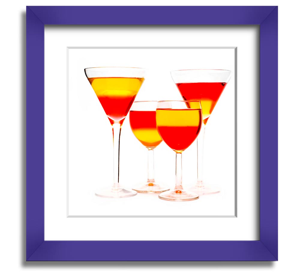 Square framed print featuring mixed cocktails, handmade in the UK, available in various frame colors.