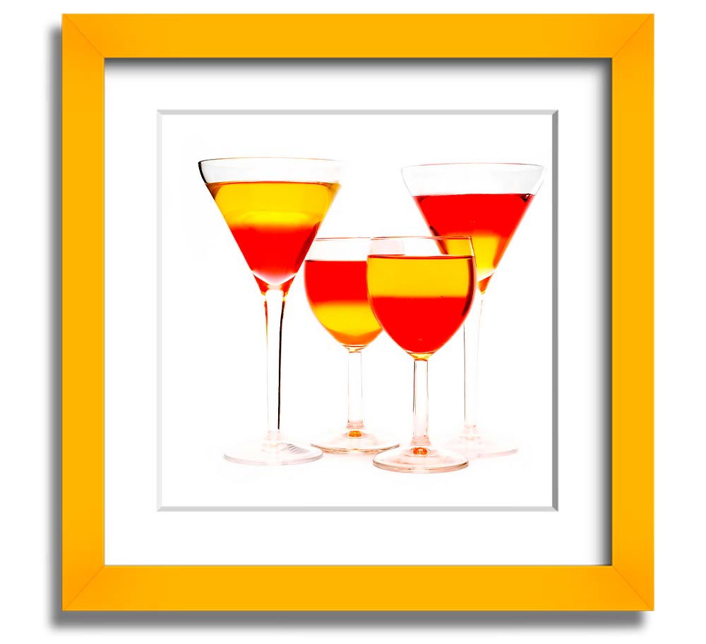 Square framed print featuring mixed cocktails, handmade in the UK, available in various frame colors.