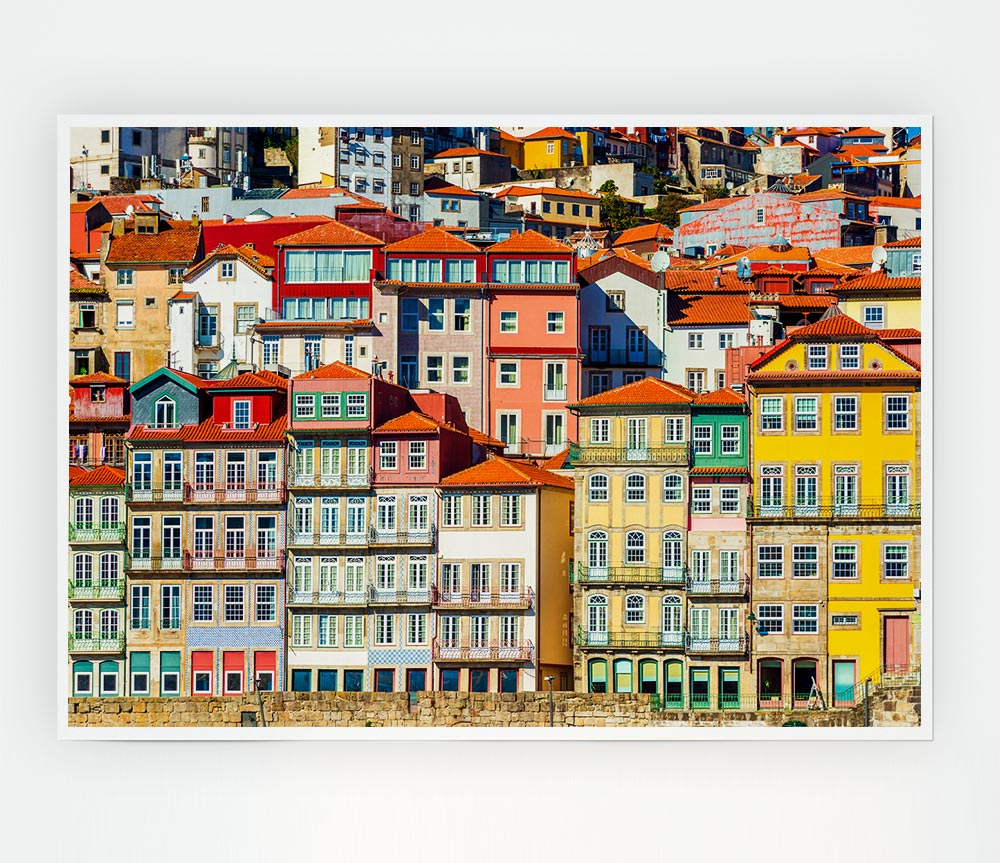 A beautiful canvas poster featuring coastal apartments, showcasing vibrant colors and serene imagery, perfect for home decor.