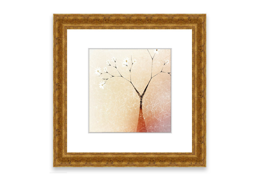 Framed print of an Apple Blossom Tree, showcasing delicate pink flowers and lush green leaves, available in various frame colors.