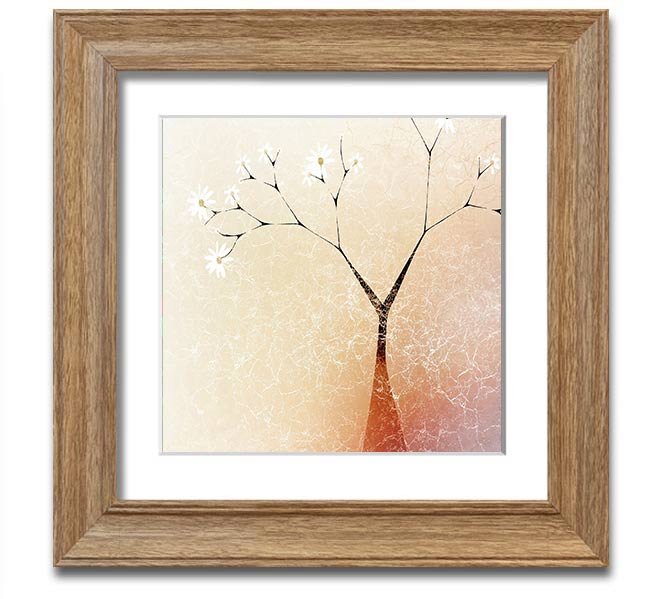 A beautifully framed print of an apple blossom tree, showcasing delicate flowers and vibrant colors, ready to hang.