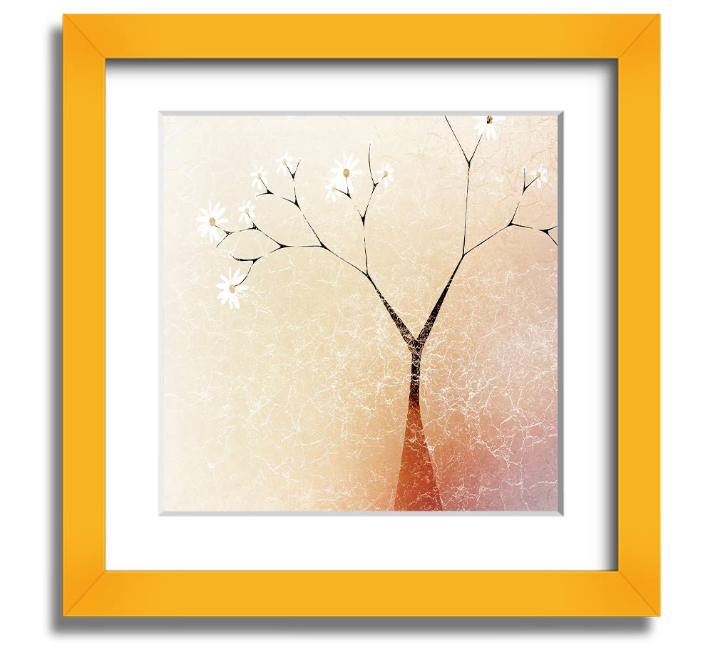 A beautifully framed print of an apple blossom tree, showcasing delicate flowers and vibrant colors, ready to hang.