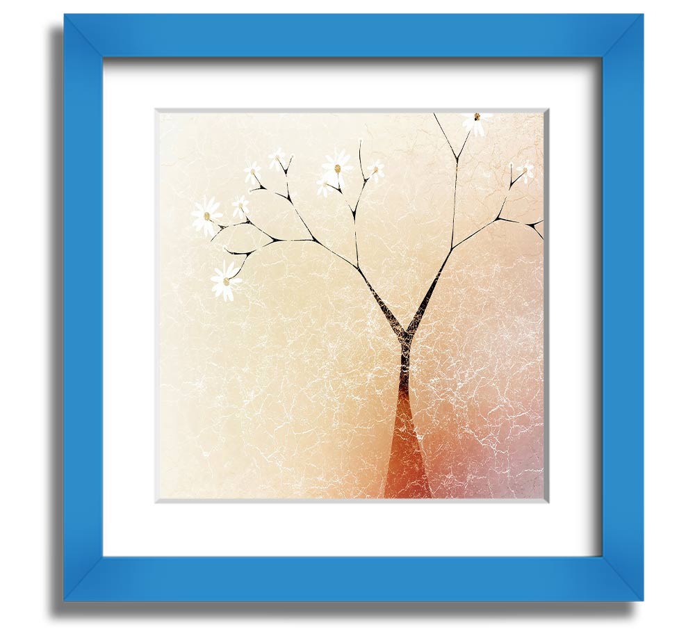 A beautifully framed print of an apple blossom tree, showcasing delicate flowers and vibrant colors, ready to hang.