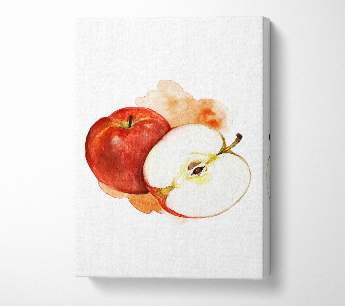 Vibrant Apple Half canvas art mounted on a box frame, showcasing rich colors and details.