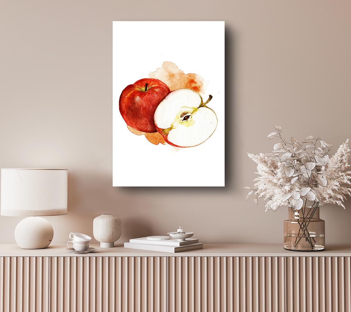 Vibrant Apple Half canvas art mounted on a box frame, showcasing rich colors and details.