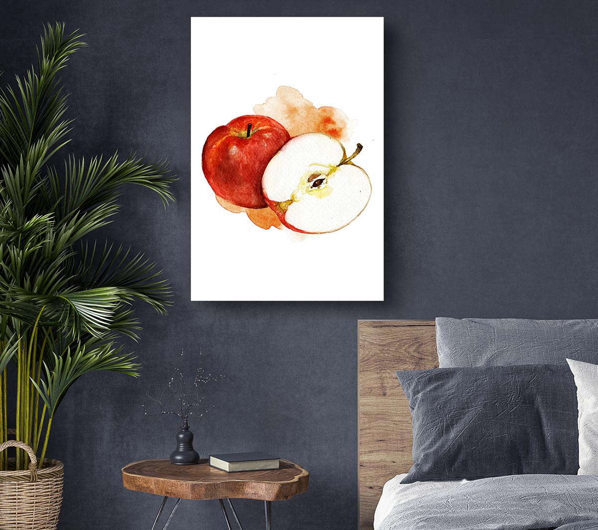 Vibrant Apple Half canvas art mounted on a box frame, showcasing rich colors and details.