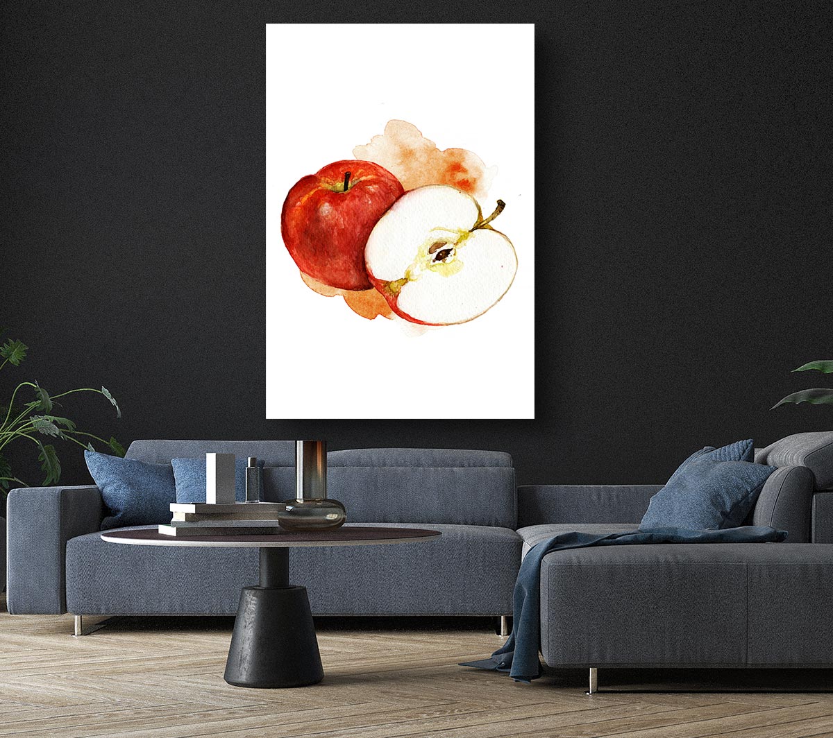 Vibrant Apple Half canvas art mounted on a box frame, showcasing rich colors and details.