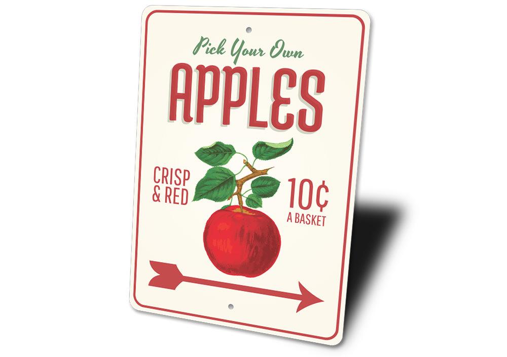 A beautifully crafted Apple Orchard Sign made of high-quality aluminum, featuring vibrant colors and customizable text options.