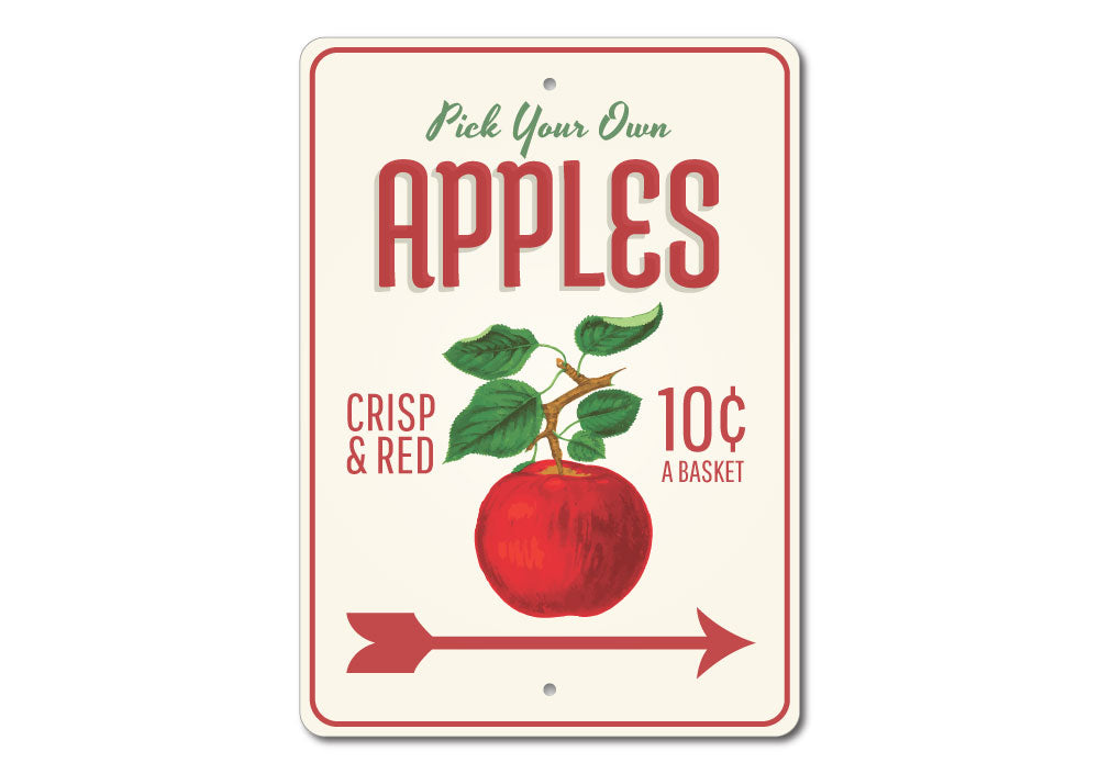 A beautifully crafted Apple Orchard Sign made of high-quality aluminum, featuring vibrant colors and customizable text options.