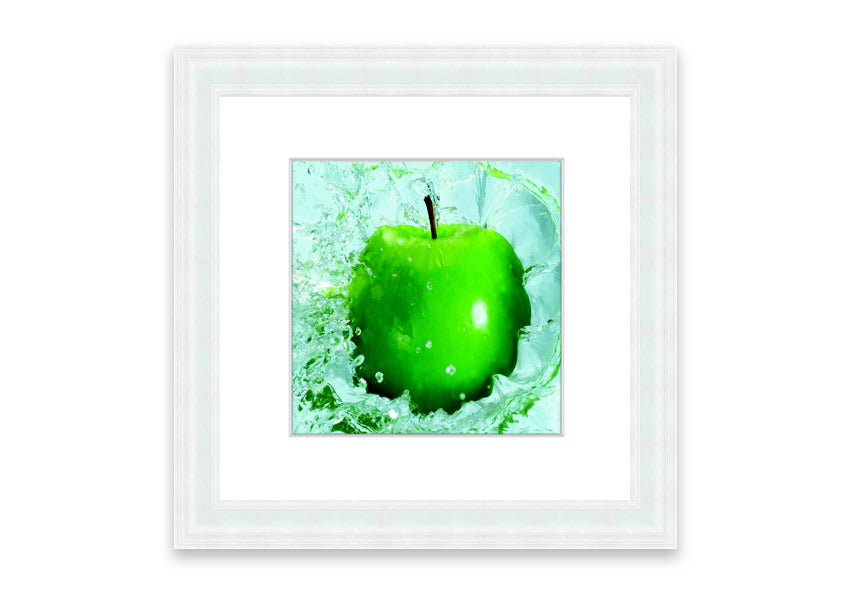 A vibrant framed print of an apple, showcasing rich colors and available in various frame options, handmade in the UK.