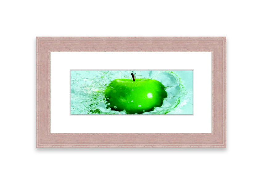 A vibrant framed print of an apple, showcasing rich colors and available in various frame options, handmade in the UK.