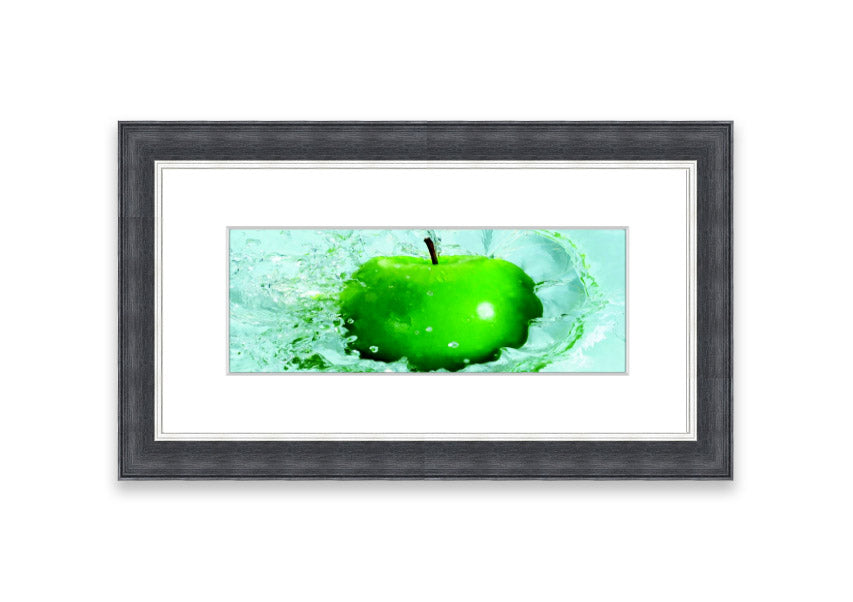 A vibrant framed print of an apple, showcasing rich colors and available in various frame options, handmade in the UK.