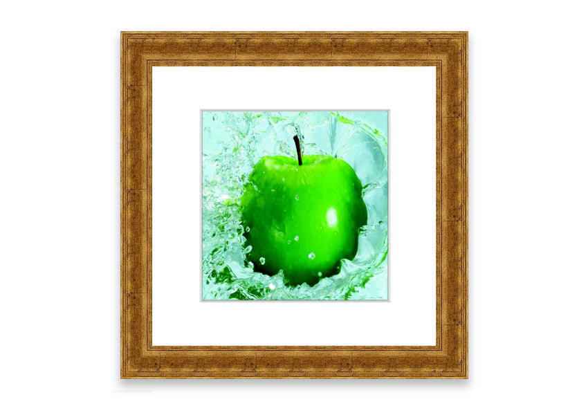 A vibrant framed print of an apple, showcasing rich colors and available in various frame options, handmade in the UK.