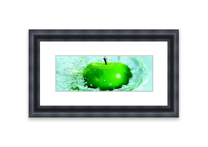 A vibrant framed print of an apple, showcasing rich colors and available in various frame options, handmade in the UK.