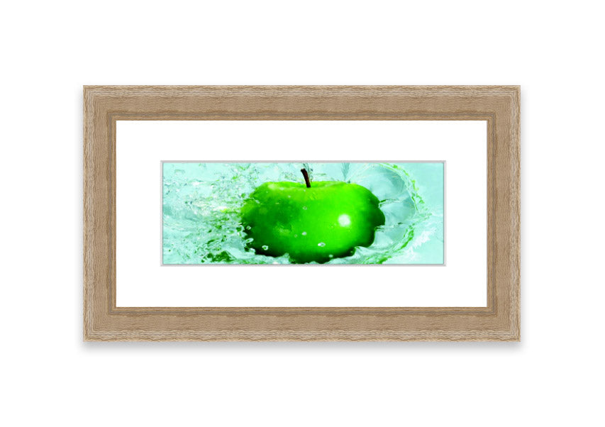 A vibrant framed print of an apple, showcasing rich colors and available in various frame options, handmade in the UK.