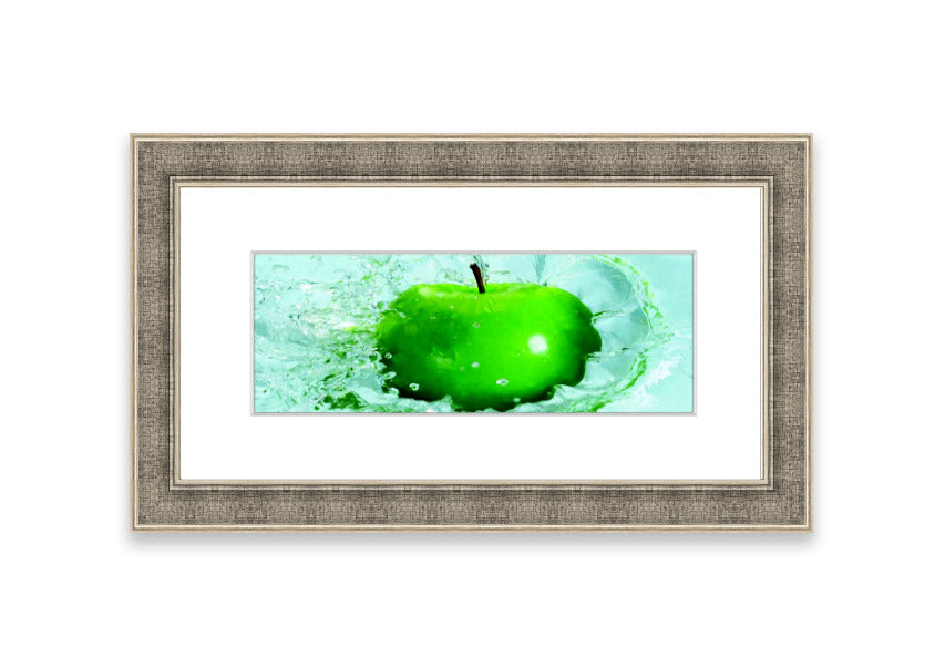 A vibrant framed print of an apple, showcasing rich colors and available in various frame options, handmade in the UK.