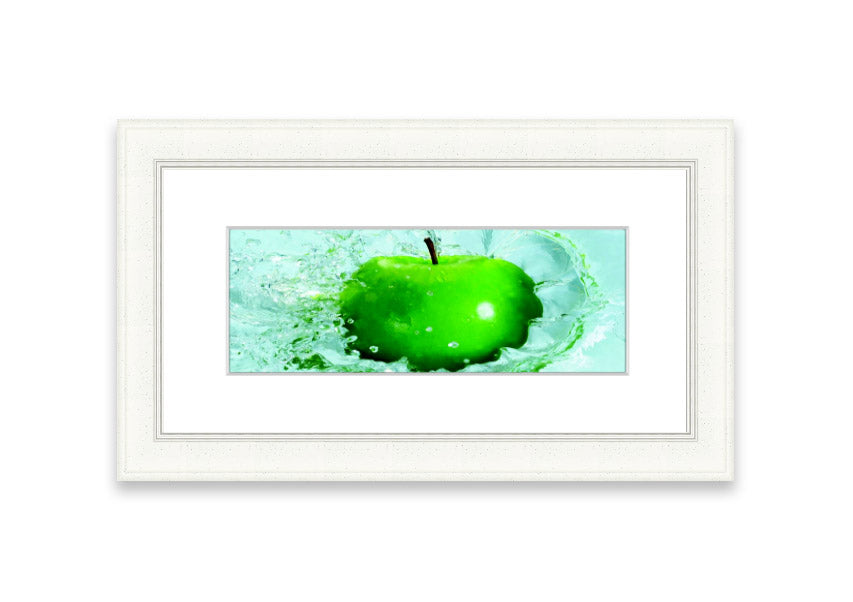 A vibrant framed print of an apple, showcasing rich colors and available in various frame options, handmade in the UK.