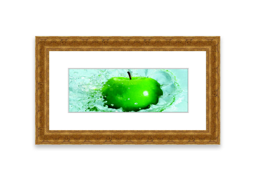 A vibrant framed print of an apple, showcasing rich colors and available in various frame options, handmade in the UK.