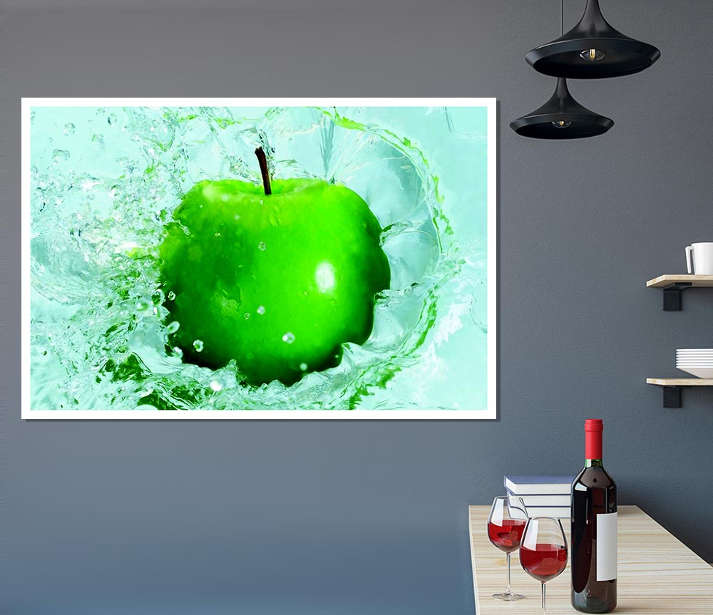 A vibrant Apple Splash poster printed on high-quality canvas, showcasing a colorful splash of apples.