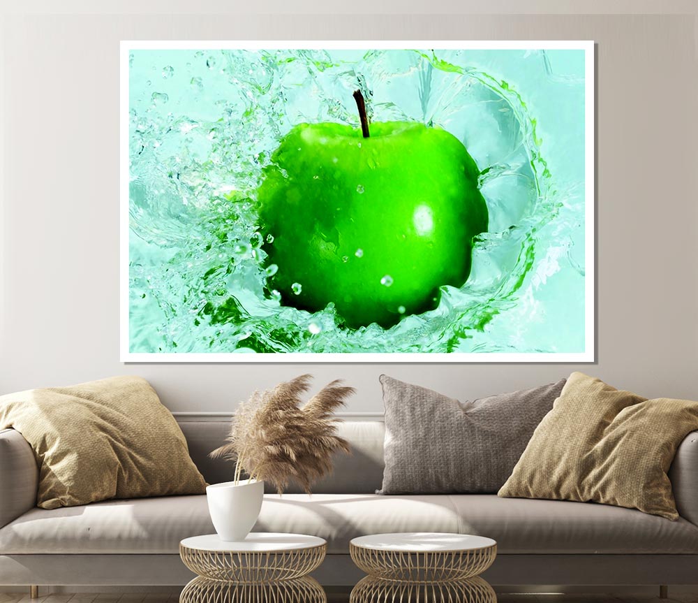 A vibrant Apple Splash poster printed on high-quality canvas, showcasing a colorful splash of apples.