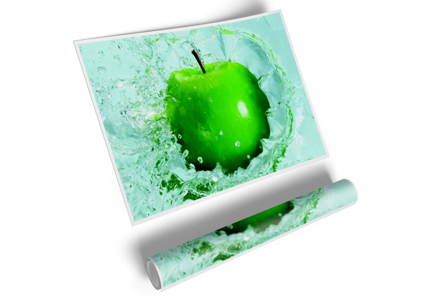 A vibrant Apple Splash poster printed on high-quality canvas, showcasing a colorful splash of apples.