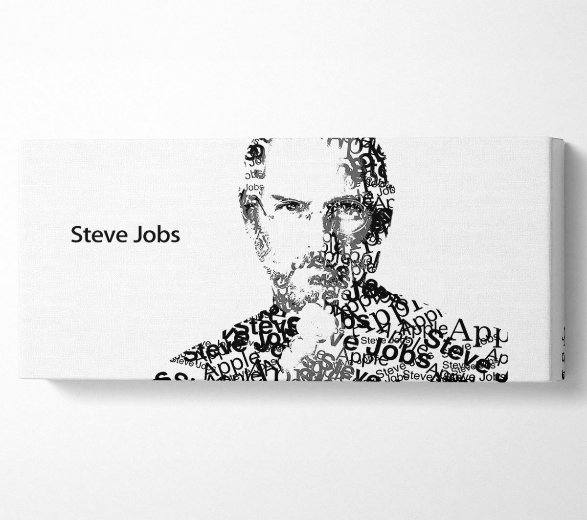 Canvas artwork featuring Steve Jobs, mounted on a 44mm box frame, showcasing innovation and creativity.