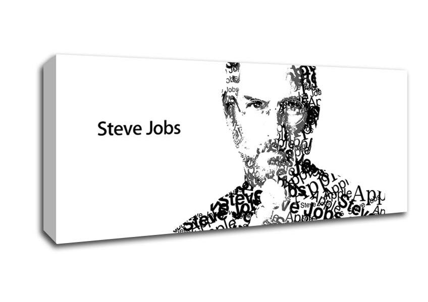 Canvas artwork featuring Steve Jobs, mounted on a 44mm box frame, showcasing innovation and creativity.