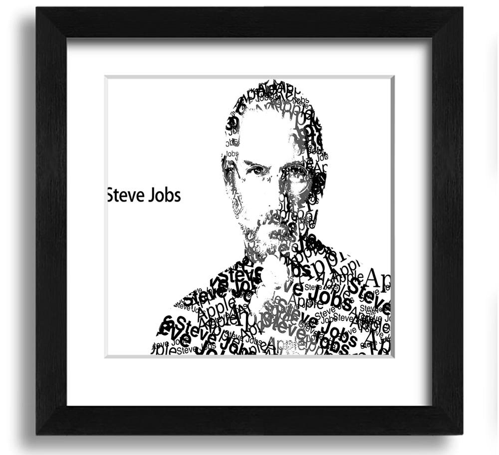 Square framed print of Steve Jobs, showcasing his iconic image with a stylish frame, available in various colors.