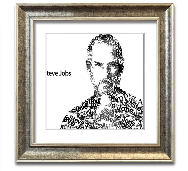 Square framed print of Steve Jobs, showcasing his iconic image with a stylish frame, available in various colors.