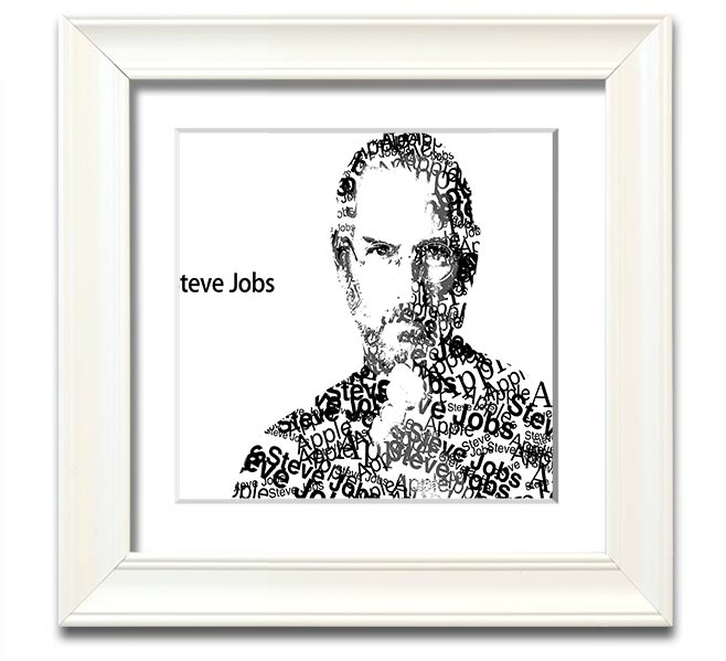 Square framed print of Steve Jobs, showcasing his iconic image with a stylish frame, available in various colors.