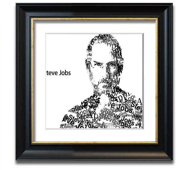 Square framed print of Steve Jobs, showcasing his iconic image with a stylish frame, available in various colors.