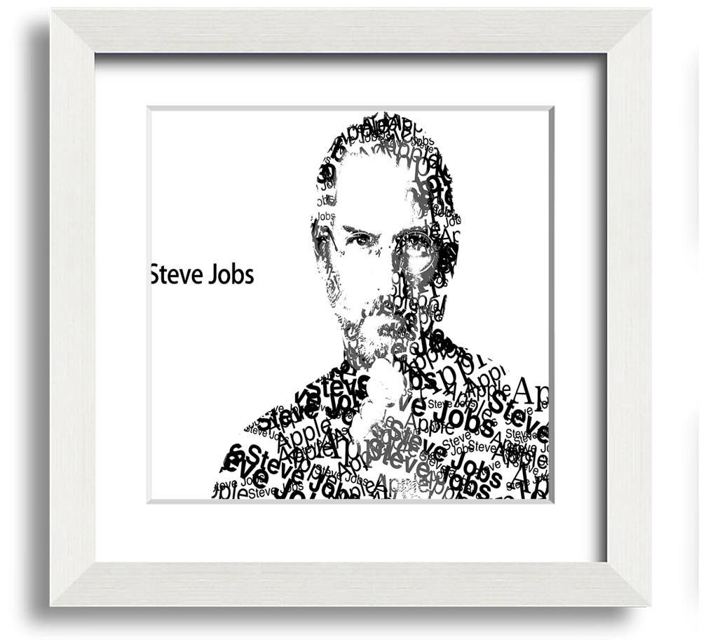 Square framed print of Steve Jobs, showcasing his iconic image with a stylish frame, available in various colors.