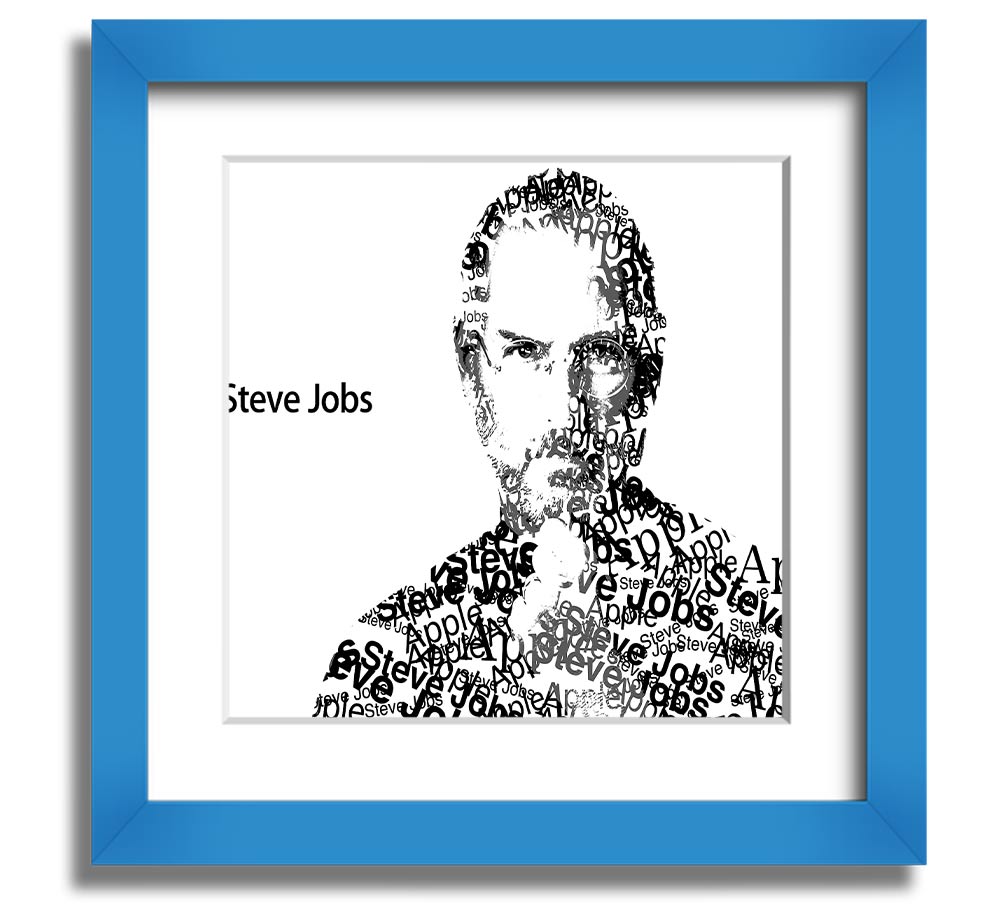 Square framed print of Steve Jobs, showcasing his iconic image with a stylish frame, available in various colors.