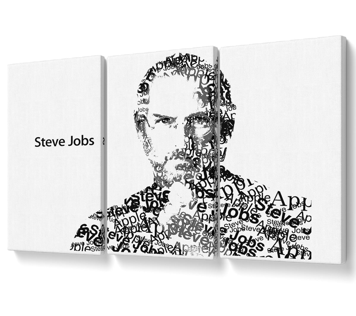 A vibrant canvas print of Steve Jobs, showcasing his iconic image, mounted on a 44mm box frame, ready to hang.