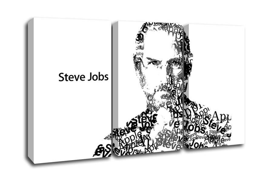 A vibrant canvas print of Steve Jobs, showcasing his iconic image, mounted on a 44mm box frame, ready to hang.