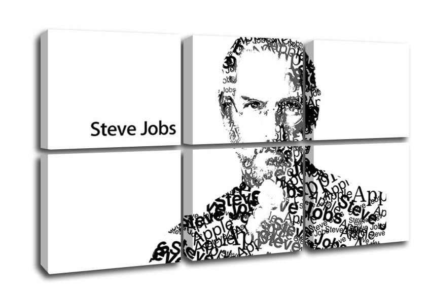 A vibrant canvas print of Steve Jobs, showcasing his iconic image, mounted on a sturdy box frame, ready to hang.