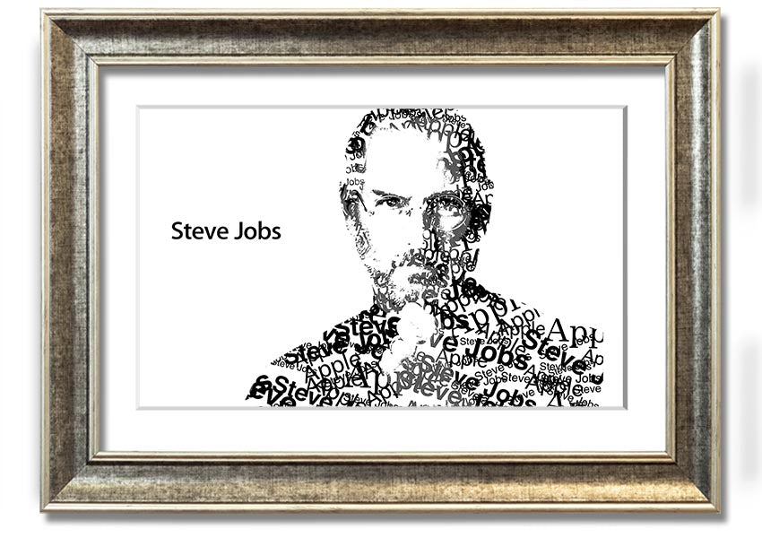 Framed print of Steve Jobs, co-founder of Apple, showcasing his iconic image in a stylish frame.