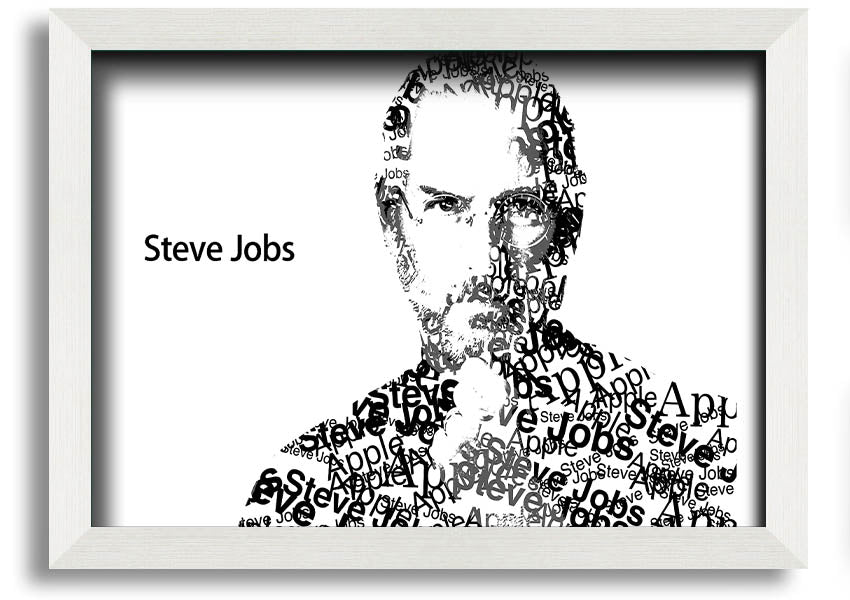 Framed print of Steve Jobs, co-founder of Apple, showcasing his iconic image in a stylish frame.