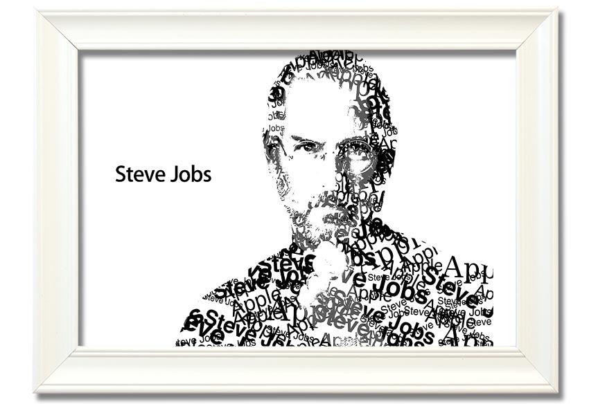 Framed print of Steve Jobs, co-founder of Apple, showcasing his iconic image in a stylish frame.