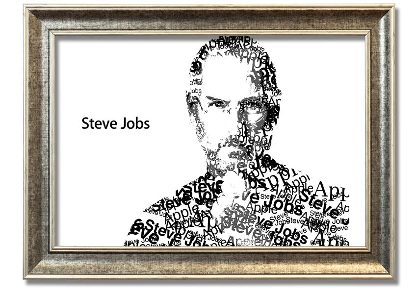 Framed print of Steve Jobs, co-founder of Apple, showcasing his iconic image in a stylish frame.