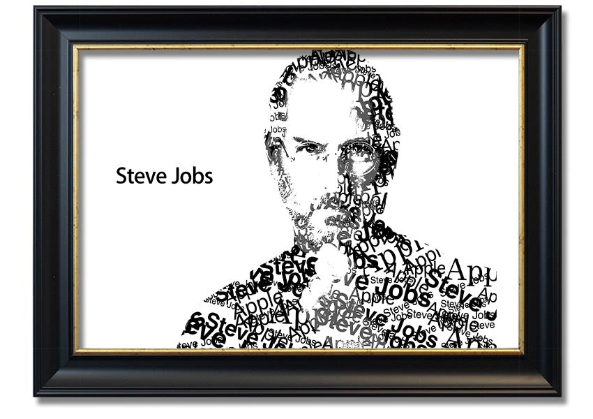 Framed print of Steve Jobs, co-founder of Apple, showcasing his iconic image in a stylish frame.